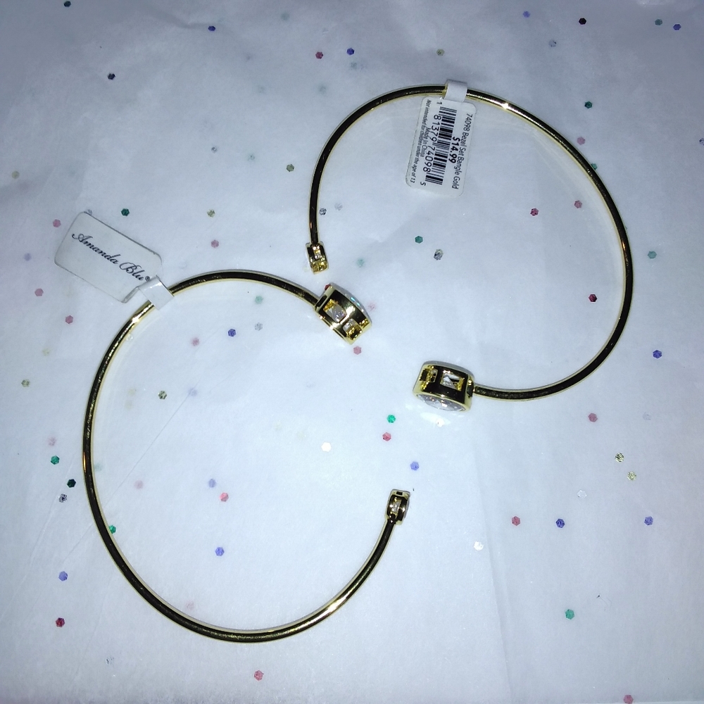 2 Pcs Amanda Blu Bezel Gold Bangles - Picture 6 of 9